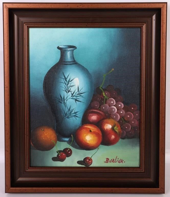 Lot 187371: DAVID BURLIUK ORIGINAL OIL STILL LIFE  AFTER