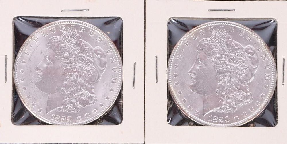 Lot 187379: 1889 & 1830 SILVER BRILLIANT UNCIRC MORGAN DOLLARS