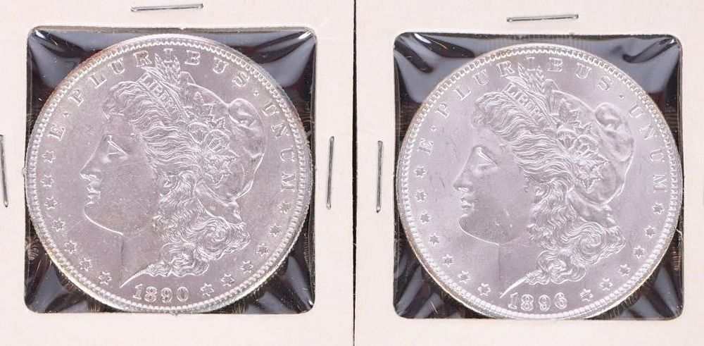 Lot 187380: 1890 & 1896 SILVER BRILLIANT UNCIRC MORGAN DOLLARS