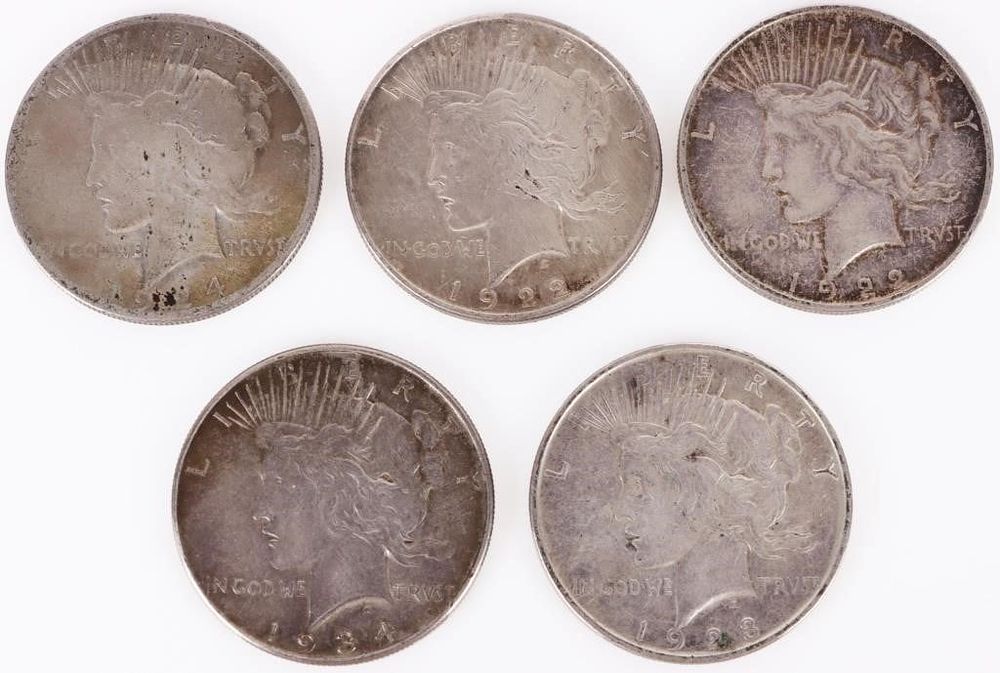 Lot 187386: 90% SILVER 1920-30'S PEACE DOLLARS - LOT OF 5