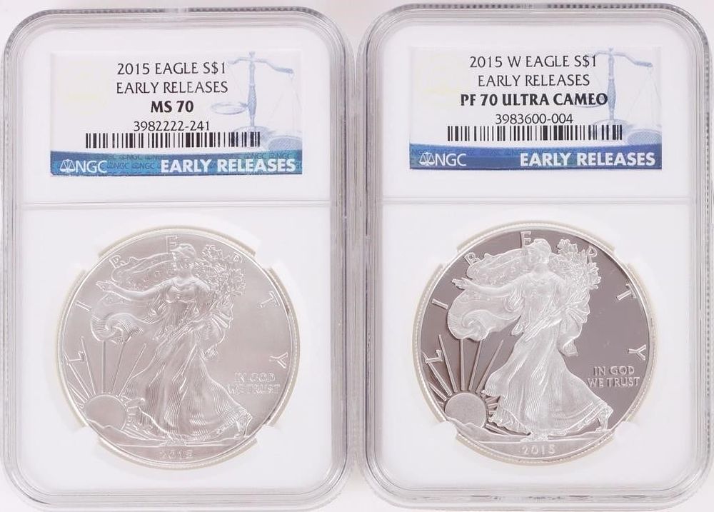Lot 187393: 2015 SILVER EAGLE EARLY RELEASES MS70 ULTRA CAMEO