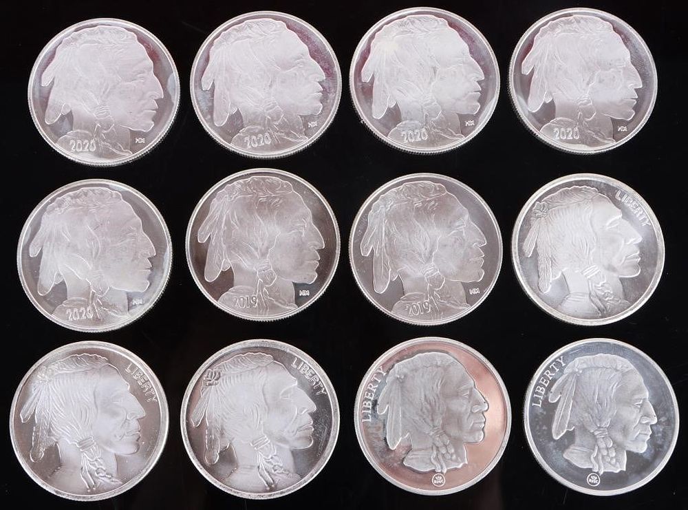 Lot 187399: .999 FINE SILVER 1 OZT MINT BUFFALO ROUNDS - (12)