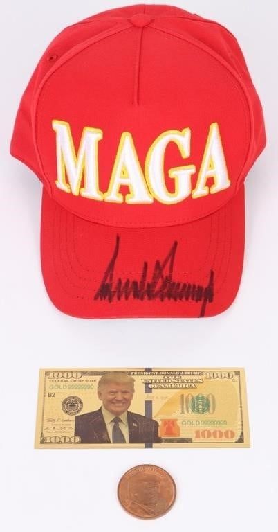 Lot 187425: DONALD TRUMP AUTOGRAPHED MAGA CAP & MORE