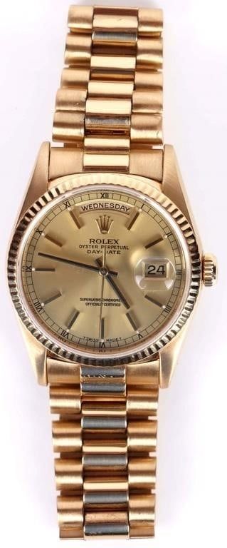 Lot 187041a: ROLEX 18K GOLD DAY DATE PRESIDENT WATCH 18238