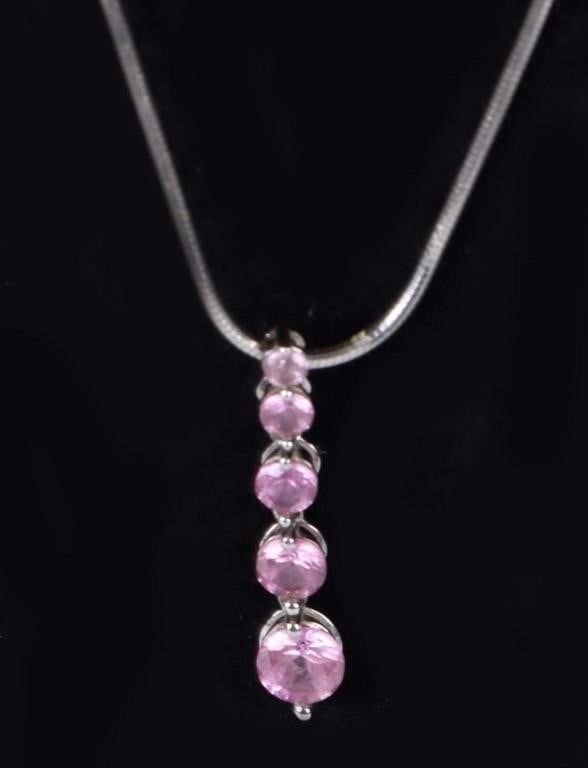 Lot 188163: 10K WHITE GOLD PINK TOPAZ PENDANT & 0.925 CHAIN