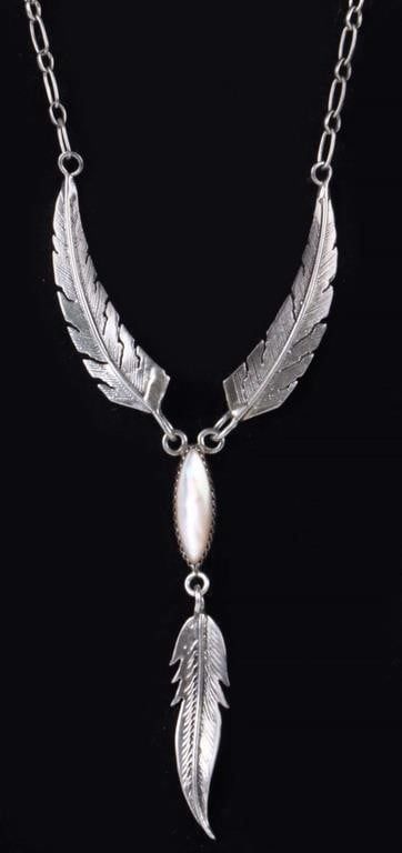 Lot 188176: STERLING SILVER CABOCHON OPAL FEATHER NECKLACE