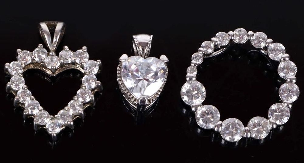 Lot 188218: STERLING SILVER CZ LADIES PENDANTS - (3)