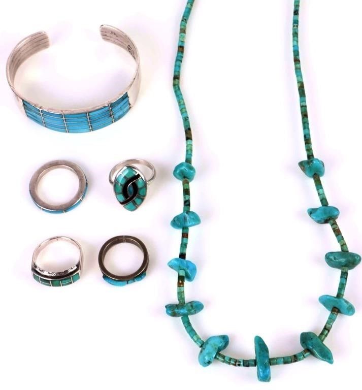 Lot 188229: ASSORTED STERLING SILVER TURQUOISE JEWELRY - (6)
