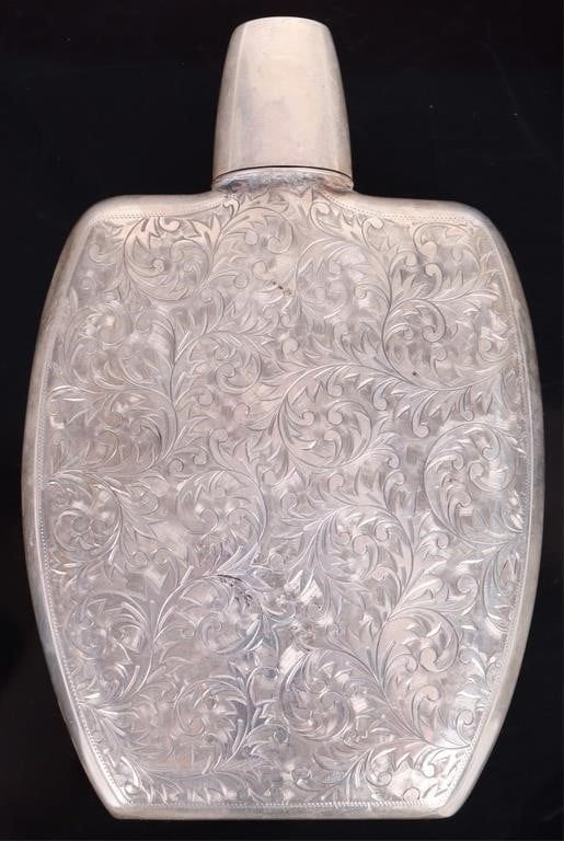 Lot 188313: ANTIQUE JAPANESE STERLING SILVER ENGRAVED FLASK