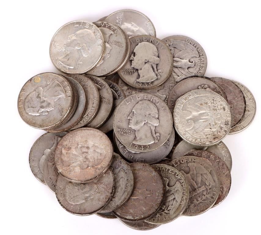 Lot 188334: 90% SILVER WASHINGTON QUARTERS - LOT OF 40