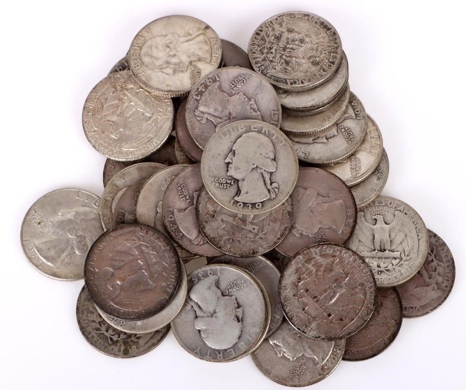 Lot 188335: 90% SILVER WASHINGTON QUARTERS - LOT OF 40