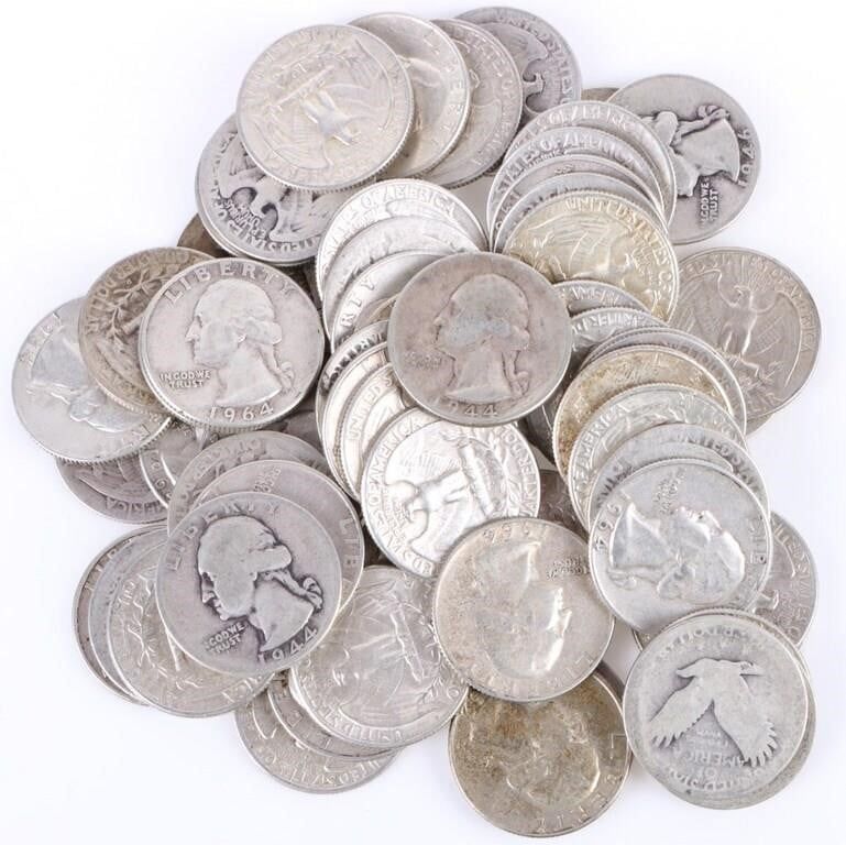 Lot 188336: 90% SILVER QUARTERS $15.25 FACE VALUE