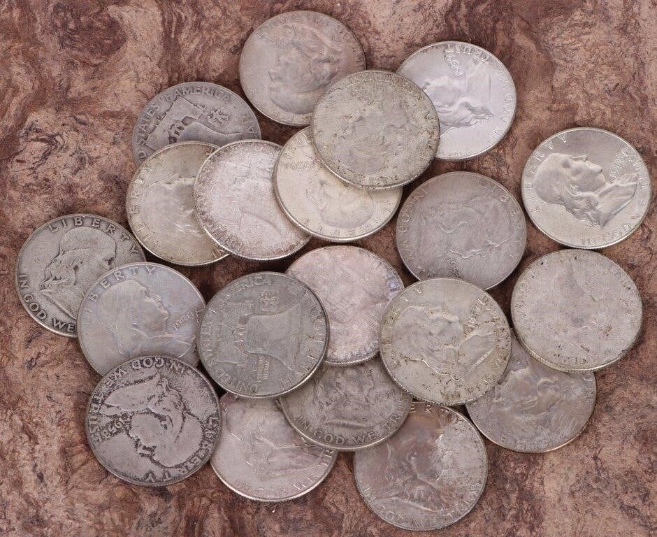 Lot 188337: 90% RAINBOW TONE FRANKLIN HALF DOLLARS - LOT OF 20