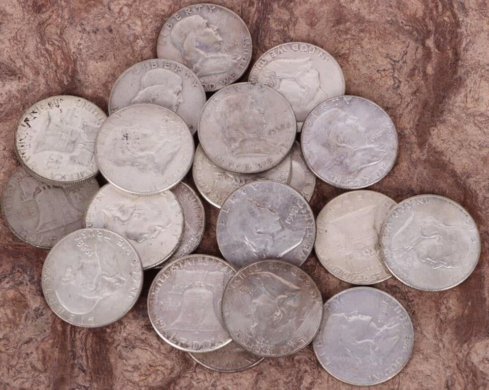 Lot 188339: 90% RAINBOW TONE FRANKLIN HALF DOLLARS - LOT OF 20