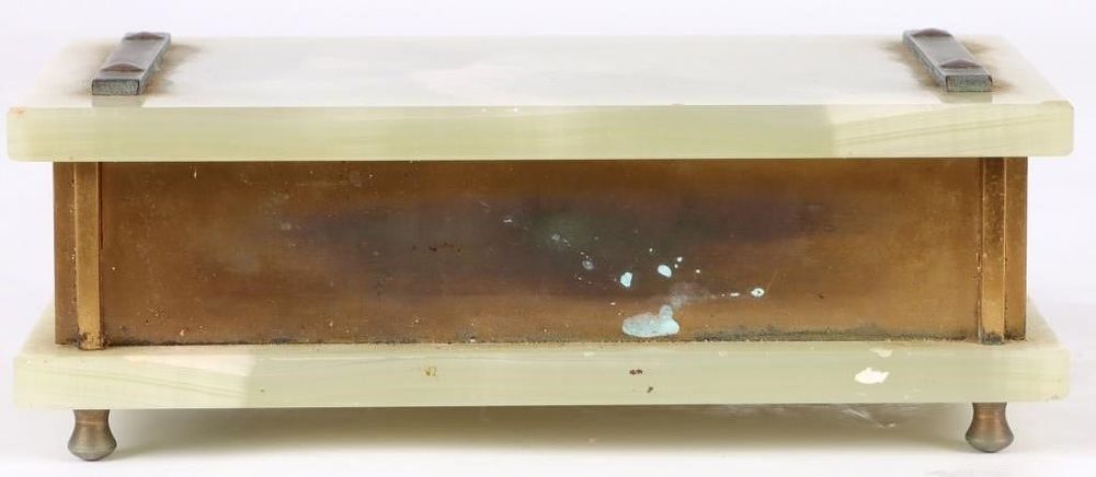 Lot 188373: VINTAGE GREEN ONYX 8" BRASS JEWELRY BOX