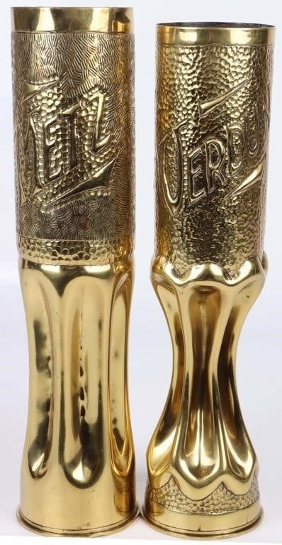 Lot 188394: WWI 75MM ARTILARY SHELL TRENCH ART LOT OF 2