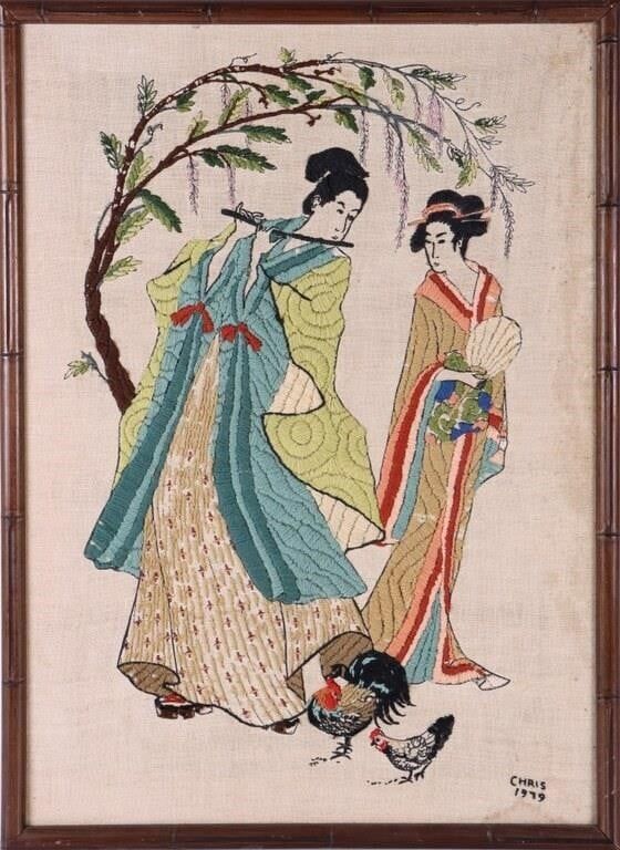 Lot 188405: VINTAGE CREWEL GEISHA  ASIAN PASTEL BY C. WILLIARD