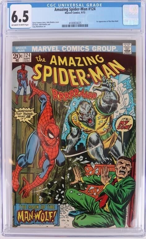 Lot 191196: AMAZING SPIDERMAN #124 CGC 6.5 - 1ST MAN-WOLF