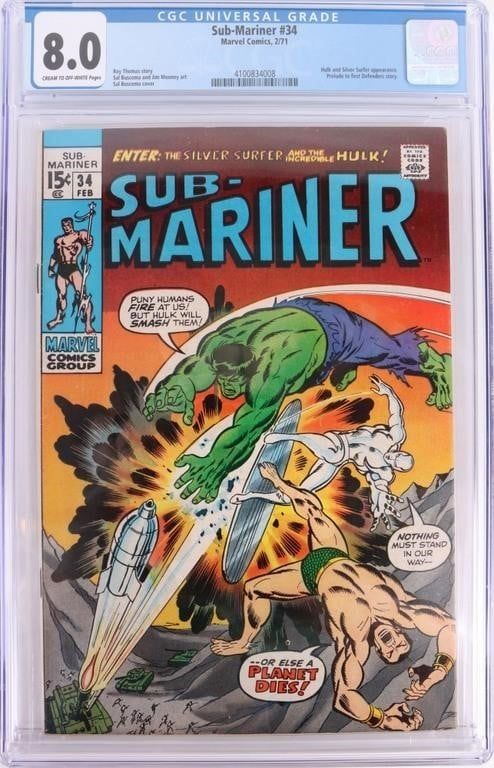 Lot 191199: SUB-MARINER #34 CGC 8.0 - MAJOR BATTLE ISSUE