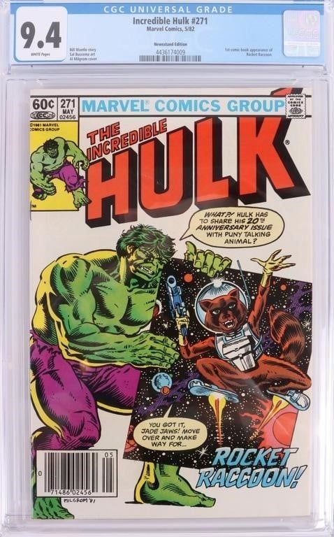 Lot 191200: INCREDIBLE HULK #271 CGC 9.4 1ST ROCKET RACCOON