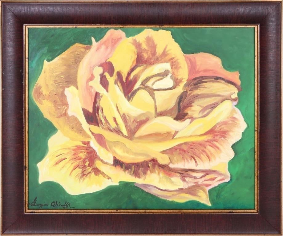 Lot 191273: AFTER GEORGIA O'KEEFFE GOLD ROSE OIL ON CANVAS
