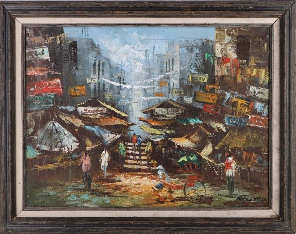 Lot 191307: SIGNED ORIGINAL ACRYLIC CITYSCAPE PAINTING