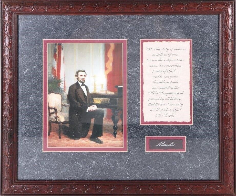 Lot 191308: ABRAHAM LINCOLN COMMEMORATIVE FRAMED PHOTO