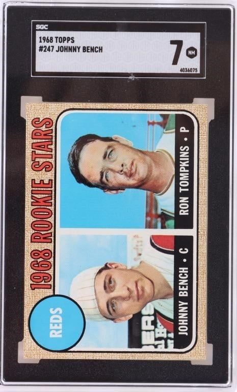 Lot 191335: JOHNNY BENCH ROOKIE #247 SGC 7 NM 1968 TOPPS CARD