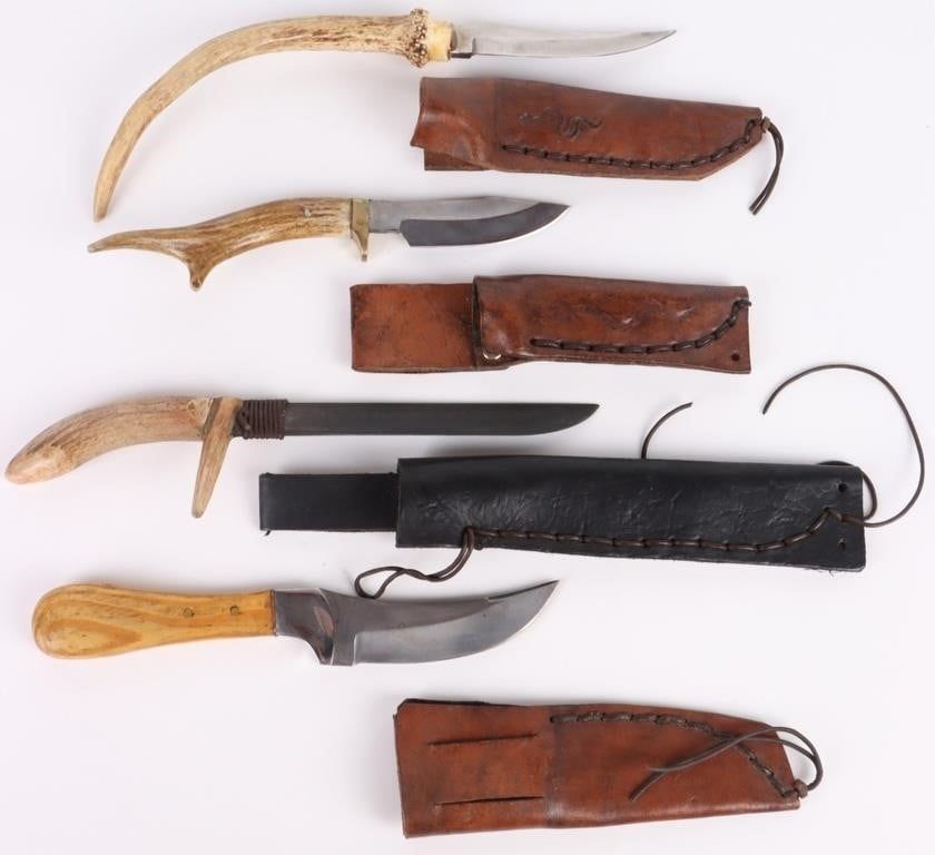 Lot 191390: ASSORTED HAND FORGED STEEL SKINNER KNIVES - (4)