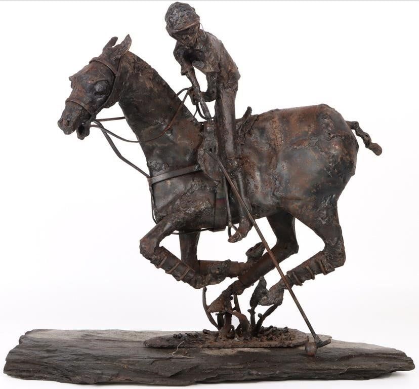Lot 191418: METAL STATUE OF A POLO PLAYER BY DONNA MARIHART
