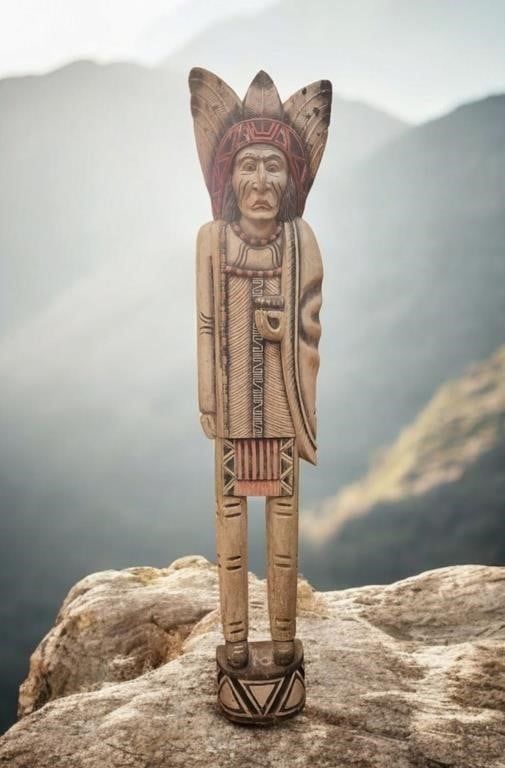 Lot 191426: 6.5 FT NATIVE AMERICAN CIGAR SHOP WOODEN STATUE