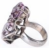 ANTIQUE STERLING SILVER AMETHYST CLUSTER RING. Antique Sterling Silver Natural Amethyst Cluster Image - 1