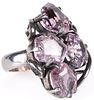 ANTIQUE STERLING SILVER AMETHYST CLUSTER RING. Antique Sterling Silver Natural Amethyst Cluster Image - 2