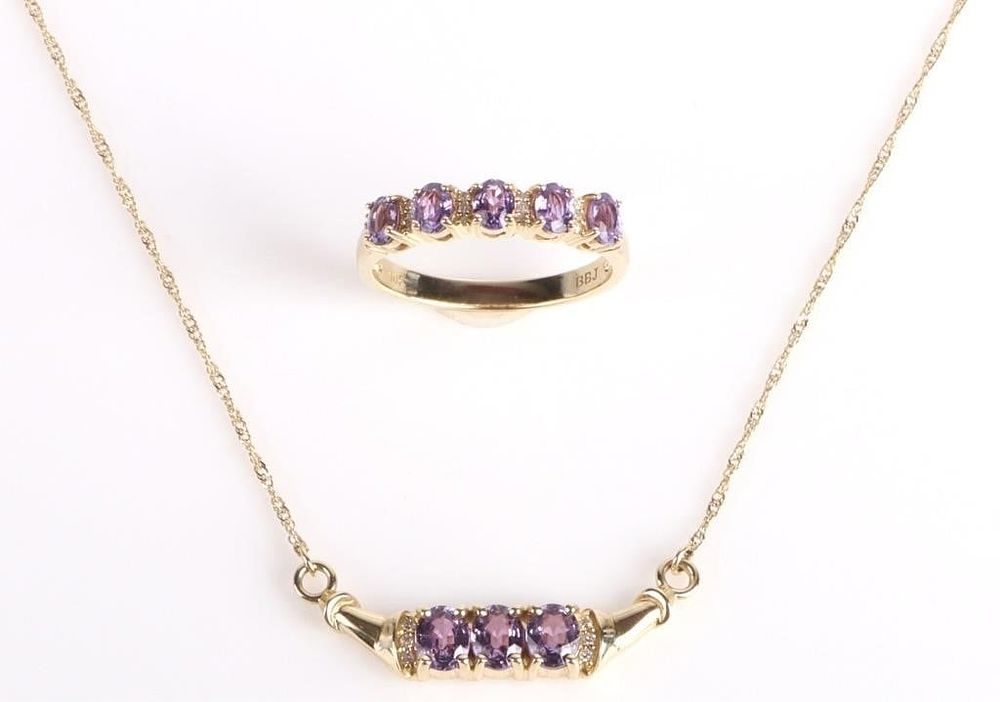 Lot 194170: PURPLE SAPPHIRE DIAMOND 10K YELLOW GOLD SET
