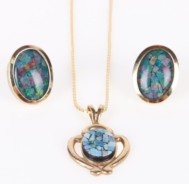 Lot 194171: 14K YELLOW GOLD MOSAIC OPAL MATCHING SET