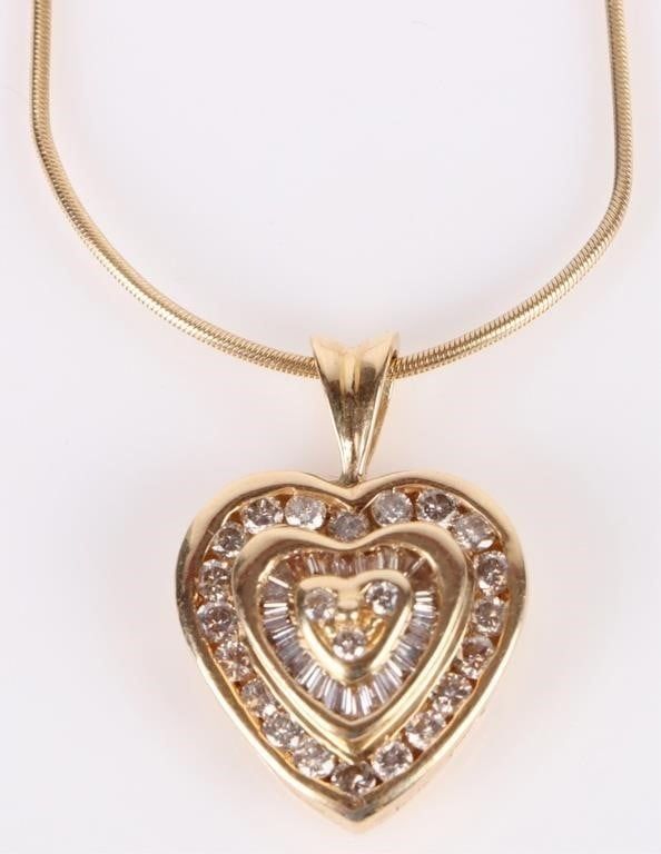 Lot 194180: 14K YELLOW GOLD DIAMOND HEART LADIES NECKLACE