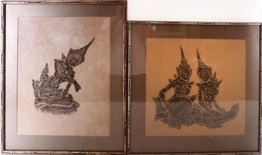 Lot 194390: ORIGINAL HINDU DEITY CHARCOAL ON CLOTH ARTWORKS