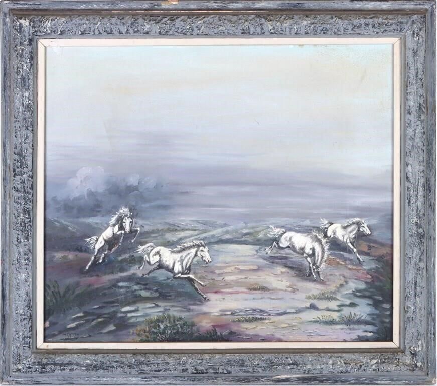 Lot 194400: MARJORIE TIETJENS ORIGINAL WILDHORSES OIL PAINTING