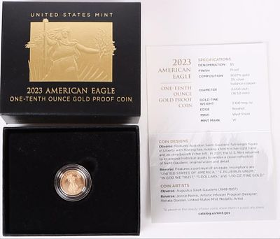 2023 W 1/10 OZ GOLD $5 EAGLE PROOF MINT BOX W/ COA. 2023 W 1/10 oz Gold $5 Eagle Proof Mint box 