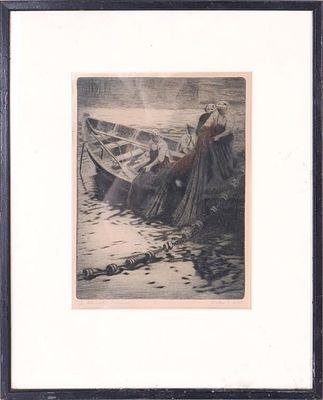 WALTER E. BAHL "GLOUCESTER FISHERMAN" PRINT. Walter E. Bahl (American) "Gloucester Fisherman" 
