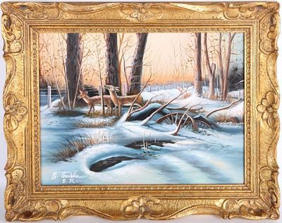 BARBARA GARVIN ORIGINAL DEER PAINTING AFTER. Barbara Garvin (1936-2006, American) original 