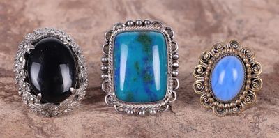 STERLING SILVER ORNATE LADIES RINGS - LOT OF 3. Sterling silver ornate ladies ring - lot of 