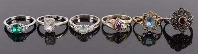 STERLING SILVER GEMSTONE LADIES RINGS - LOT OF 6. Sterling silver gemstone ladies rings to 
