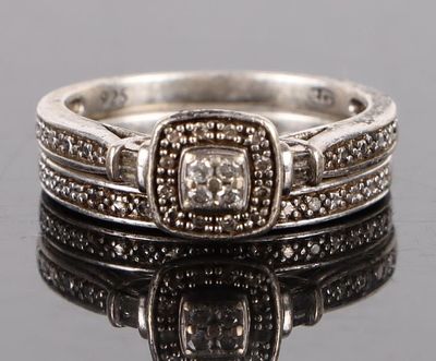 DIAMOND STERLING SILVER LADIES BRIDAL SET. Diamond sterling silver ladies bridal set with 