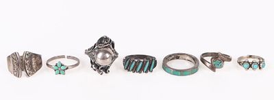 STERLING SILVER TURQUOISE SOUTHWEST STYLE RINGS. Sterling silver turquoise southwest-style 