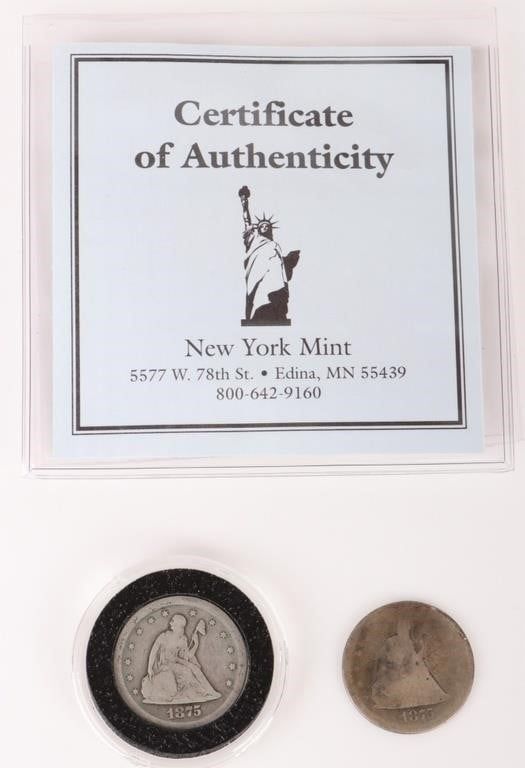 Lot 195303: 1875 SEATED LIBERTY 20¢ COINS 90% SILVER LOT OF 2
