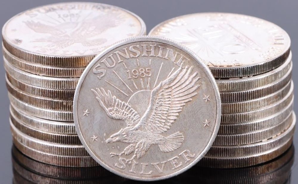 Lot 195327: ROLL OF 20 FINE SILVER SUNSHINE 1 TROY OZ ROUNDS