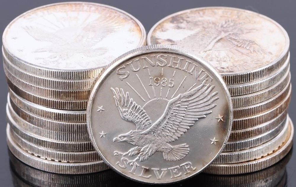 Lot 195329: ROLL OF 20 FINE SILVER SUNSHINE 1 TROY OZ ROUNDS