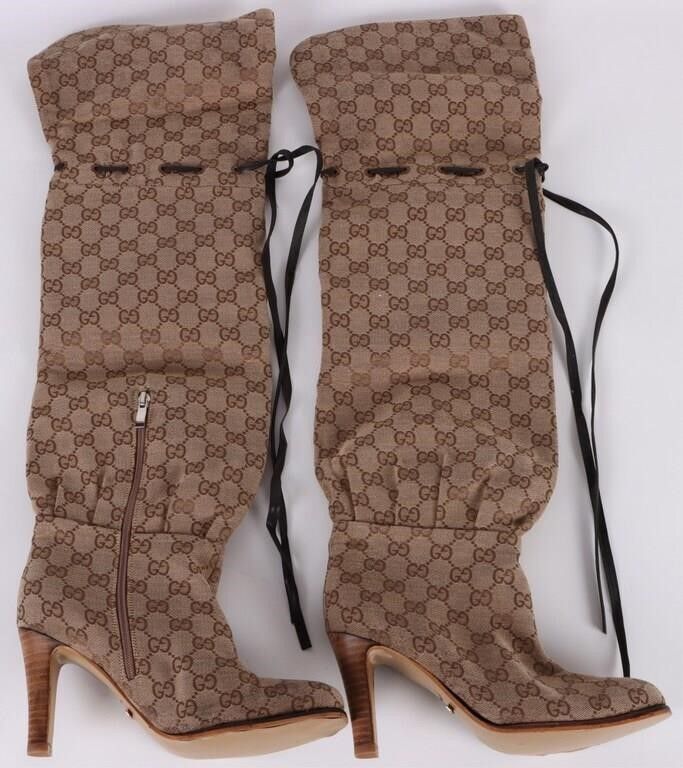 Lot 195363: GUCCI LISA GG CANVAS O-T-K THIGH HIGH BOOTS