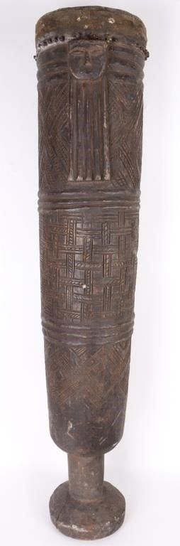Lot 195392: VINTAGE 47.5" AFRICAN KUBA DRUM CONGO ZAIRE